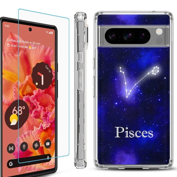 OneToughShield ® Compatible with Google Pixel 8 Pro, Shockproof Phone Case, with Tempered Glass Screen Protector - Pisces