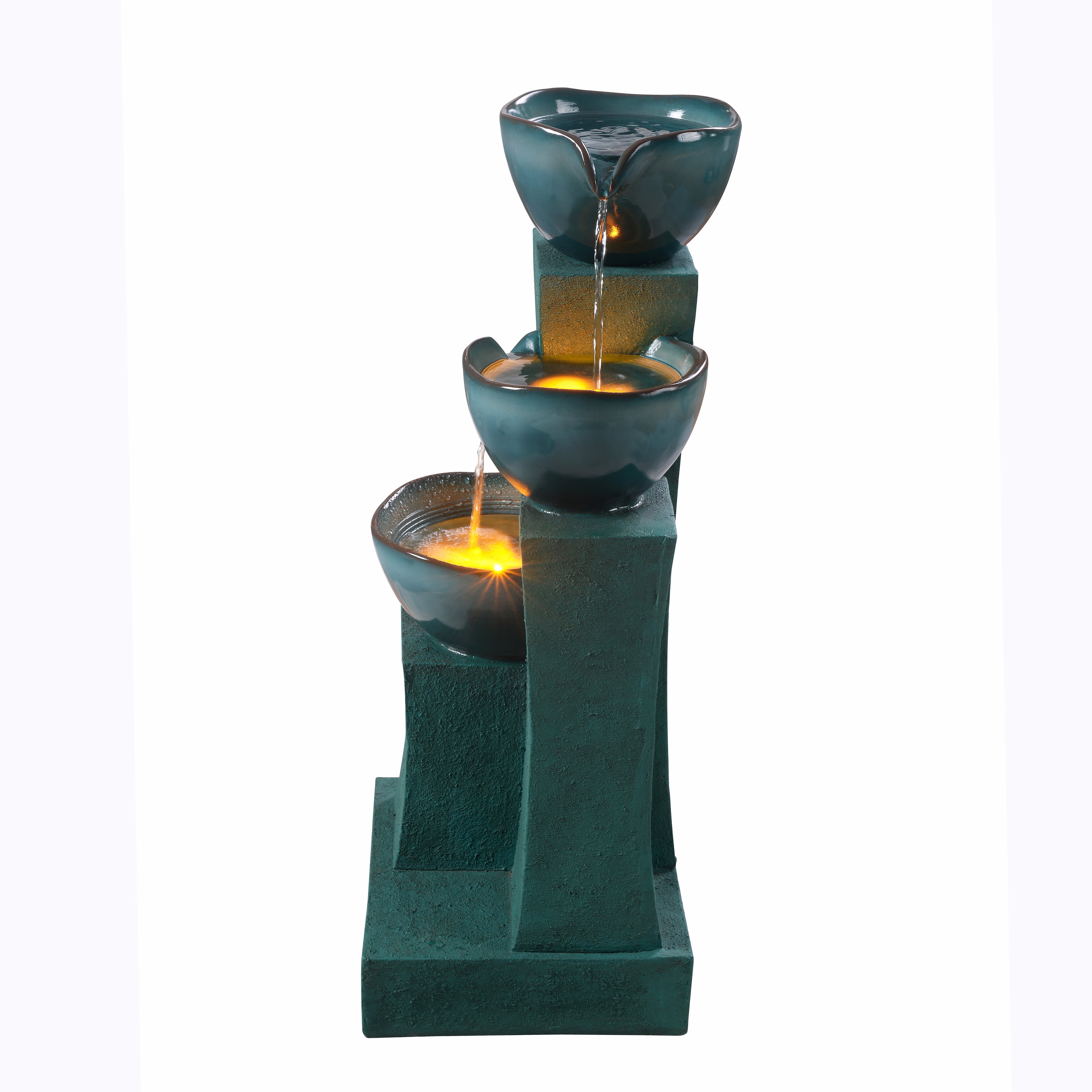 Teamson Home 3-Tier Cascading Outdoor Water Fountain with LED Lights, Green