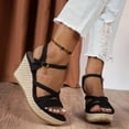 thumbnail image 2 of Rokment Women's Platform Wedge Dressy Sandals Stylish Casual Cross-Straps Espadrilles Chunky Heeled Beach Strappy Summer Shoes for Ladies Vacation Black Size 6.5, 2 of 7