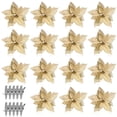 thumbnail image 1 of Cateissary 15/5 uds, polvo de brillo de flores artificiales de Navidad, adornos de árbol de Navidad DIY, flores falsas, decoraciones de Año Nuevo de Kits de decoración para fiestas oro 15PCS Cateissary HA008415-02, 1 of 6