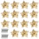 thumbnail image 3 of Wosthever 15/5 uds, polvo de brillo de flores artificiales de Navidad, adornos de árbol de Navidad DIY, flores falsas, decoraciones de Año Nuevo de Kits de decoración para fiestas oro 15PCS, 3 of 6