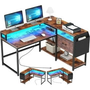 Loomie L Shaped Computer Desk with Power Outlets, 55"Wx41"D Reversible Corner Desk with LED Light, Drawer & Monitor Stand,Home O