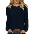 thumbnail image 3 of qolati Long Sleeve Shirts for Women Waffle Knitted Crewneck Basic Tee Tunic Tops Fall Casual Loose Fit T Shirts Fashion Holiday Outfits Navy XL, 3 of 8