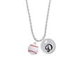 thumbnail image 2 of Delight Jewelry Silvertone Large White Enamel Baseball Silvertone Script Initial Disc - D - Charm Necklace, 20"+3", 2 of 4