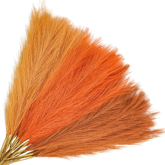 30-piece Orange Pampas Grass, 21.6-inch Fluffy Faux Colored Pompom Grass Short Faux Orange Pampas Grass Stems Vase Filling Autumn Floral Arrangement Suitable for Home Wedding Center Decoration