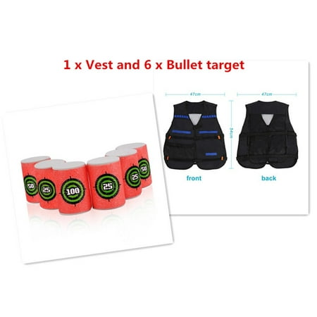 WALFRONT Kids Elite Black Tactical Vest and 6 Pcs Foam Soft EVA Bullet Target for Gun Elite