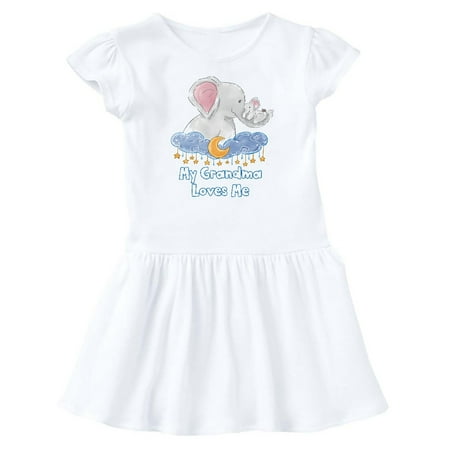 

Inktastic My Grandma Loves Me Cute Elephants Clouds Moon and Stars Gift Baby Girl Dress