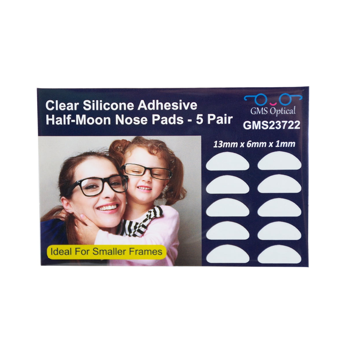GMS Optical Half Moon Shaped Contour Silicone Nose Pads 13 mm Clear (5
