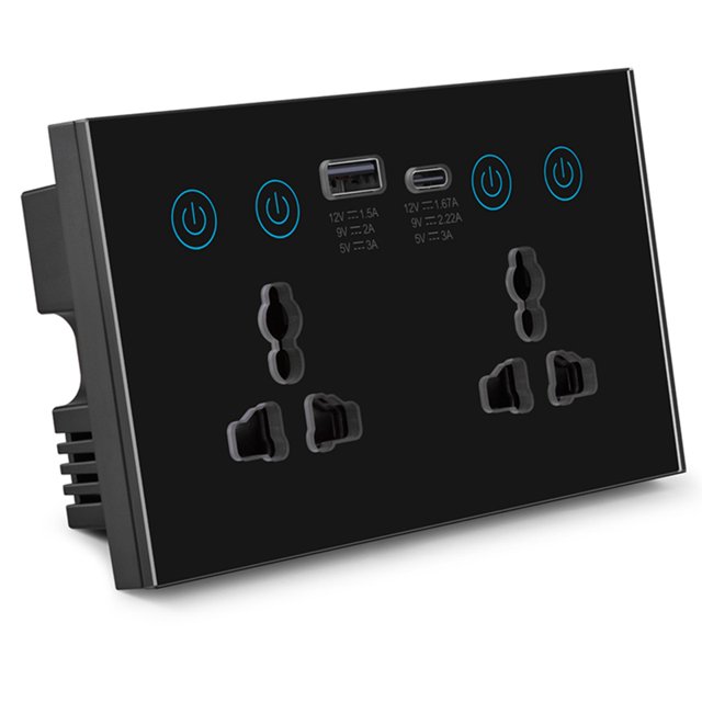 EU UK US Universal Plug Tuya ZigBee Black Smart Socket Switch with USB and Type-C Port Outlet Smart Life