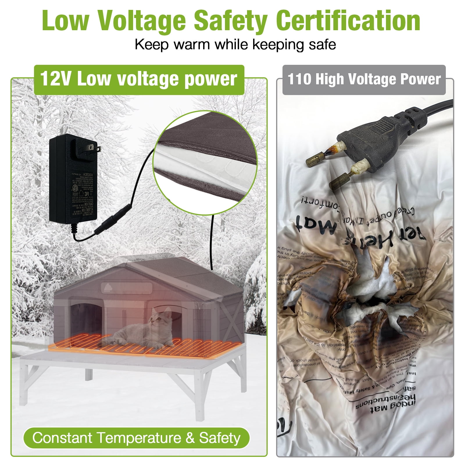 Aivituvin Heated Outdoor Cat House for Outside Insulated Feral Cat Sheter for Winter with Insulated Liner and Heater, Raised Leg, Large Porch