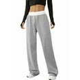thumbnail image 3 of Women'S Contrast Color Waistband Sweatpants Wide Leg Pants with Drawstring Buckle Light Linen Gray XL, 3 of 8