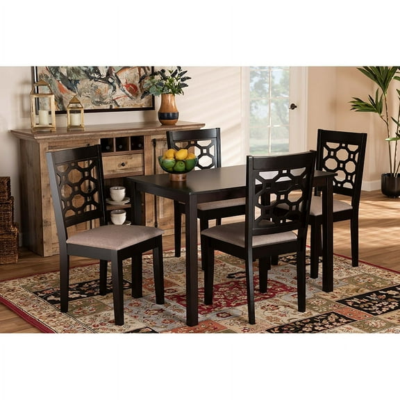 Baxton Studio Henry Modern and Contemporary Sand Fabric Upholstered and Dark Brown Finished Wood 5-Piece Dining Set