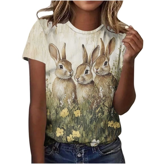 Xuety Womens Plus Size Easter Tops Bunny Graphic Tee Summer Casual Short Sleeve Tops Happy Easter Tshirt Peeps Tops