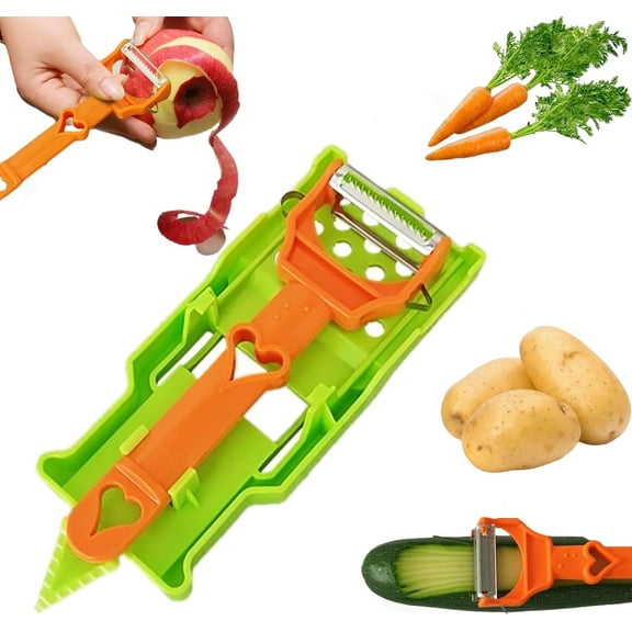 Pelador Multifuncional 2-En-1, Julienne Peeler Vegetable Peeler with Stainless Steel Blades, Multifunctional Fruit Peeler & Apple Peeler for Kitchen, Includes Grating Plate and Lemon Juicer