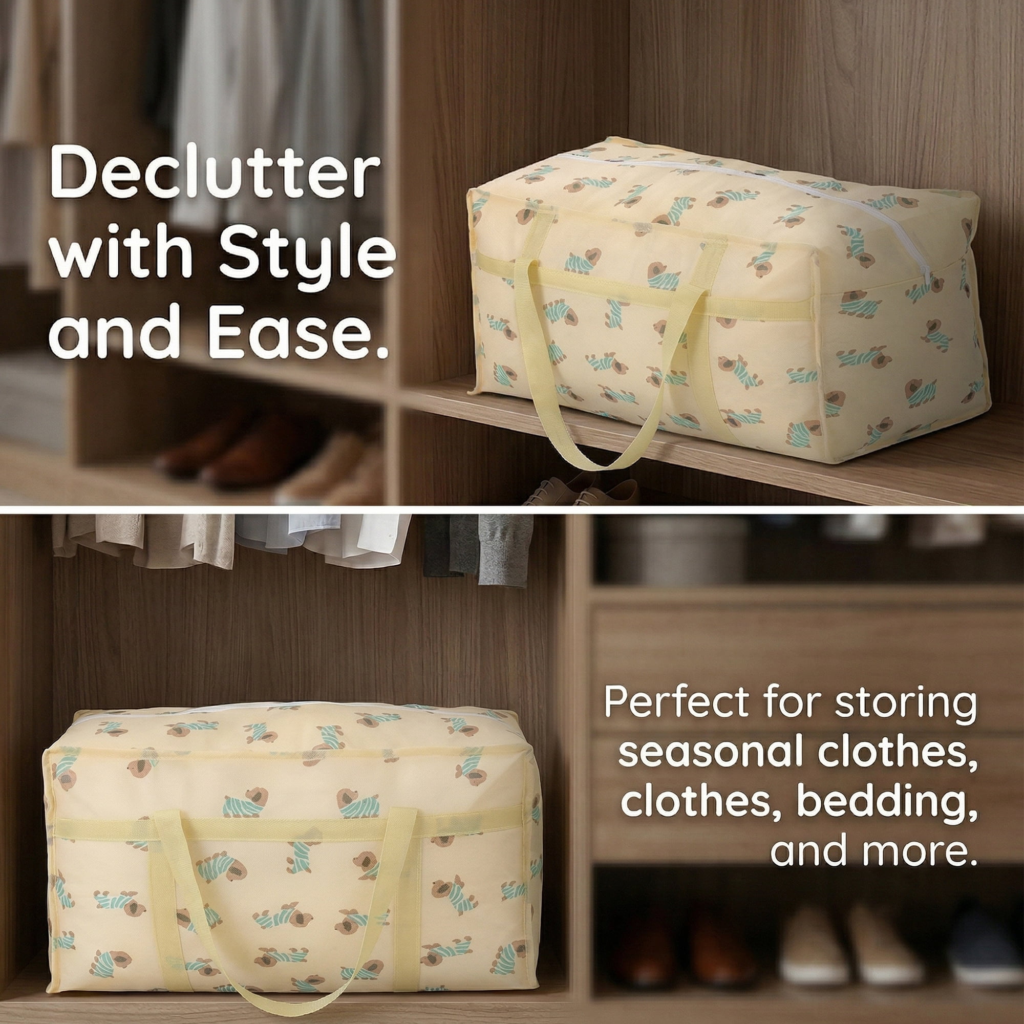 Unique Bargains Floral Clothes Storage Bags for Organizing Clothing Beige 27.6"x19.7"x9.8"