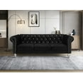 thumbnail image 4 of Home Design Emma Contemporary Velvet Rolled Arm Chesterfield Sofa with Diamond Button Tufted Back and Nailhead Trim, Wood-Turned Legs, Modern Luxury, Black, 4 of 5