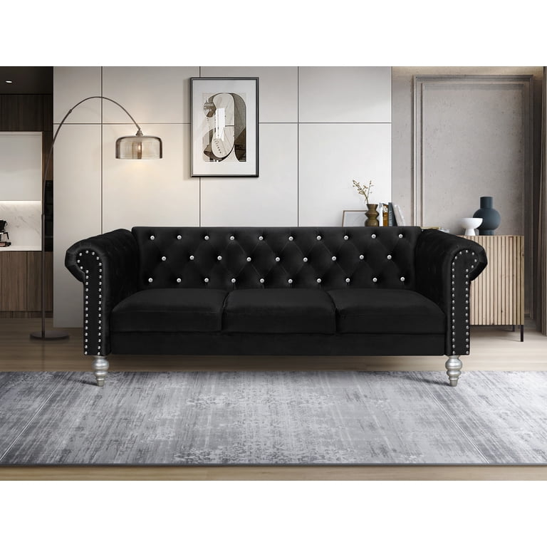 Home Design Emma Chesterfield Sofa, Black Velvet photo 4