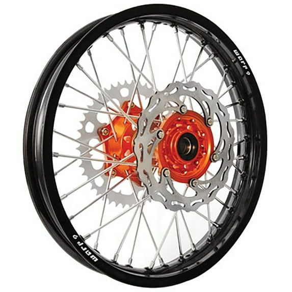 Warp 9 Complete Wheel Kit - Rear 19 X 2.15 Black Rim/Orange Hub/Silver Spokes And Nipples Compatible With Gas Gas EX 250F 2021