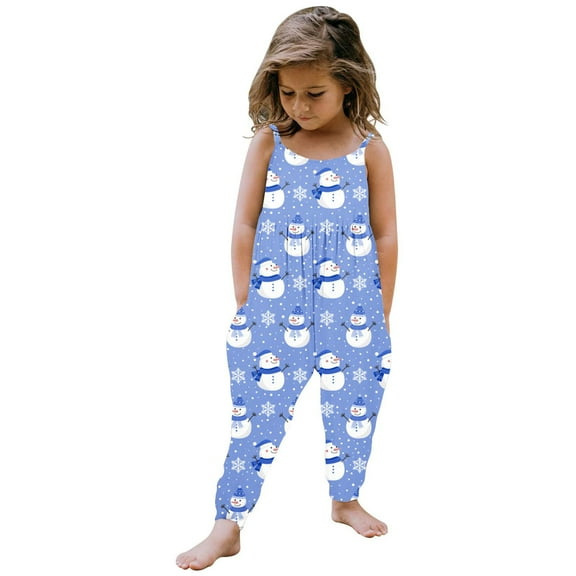 XQYLOS Kids Christmas Jumpsuit Sleeveless 𝖱omper with Pocket & Straps - Xmas Clothes for Girls Boys 1-5 Years Holiday Celebration