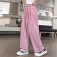 thumbnail image 2 of Afdoent Girls Pants Loose Fit Wide Leg Pants For Girls Soft Crinkle Ice Silk Trousers Casual Bottoms Lightweight, 2 of 4
