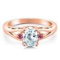 thumbnail image 3 of Gem Stone King 18K Rose Gold Plated Silver Sky Blue Aquamarine and Pink Tourmaline 3 Stone Engagement Ring for Women | 1.26 Cttw | Oval 8X6MM | Round 2MM | Gemstone March Birthstone | Size 8, 3 of 6