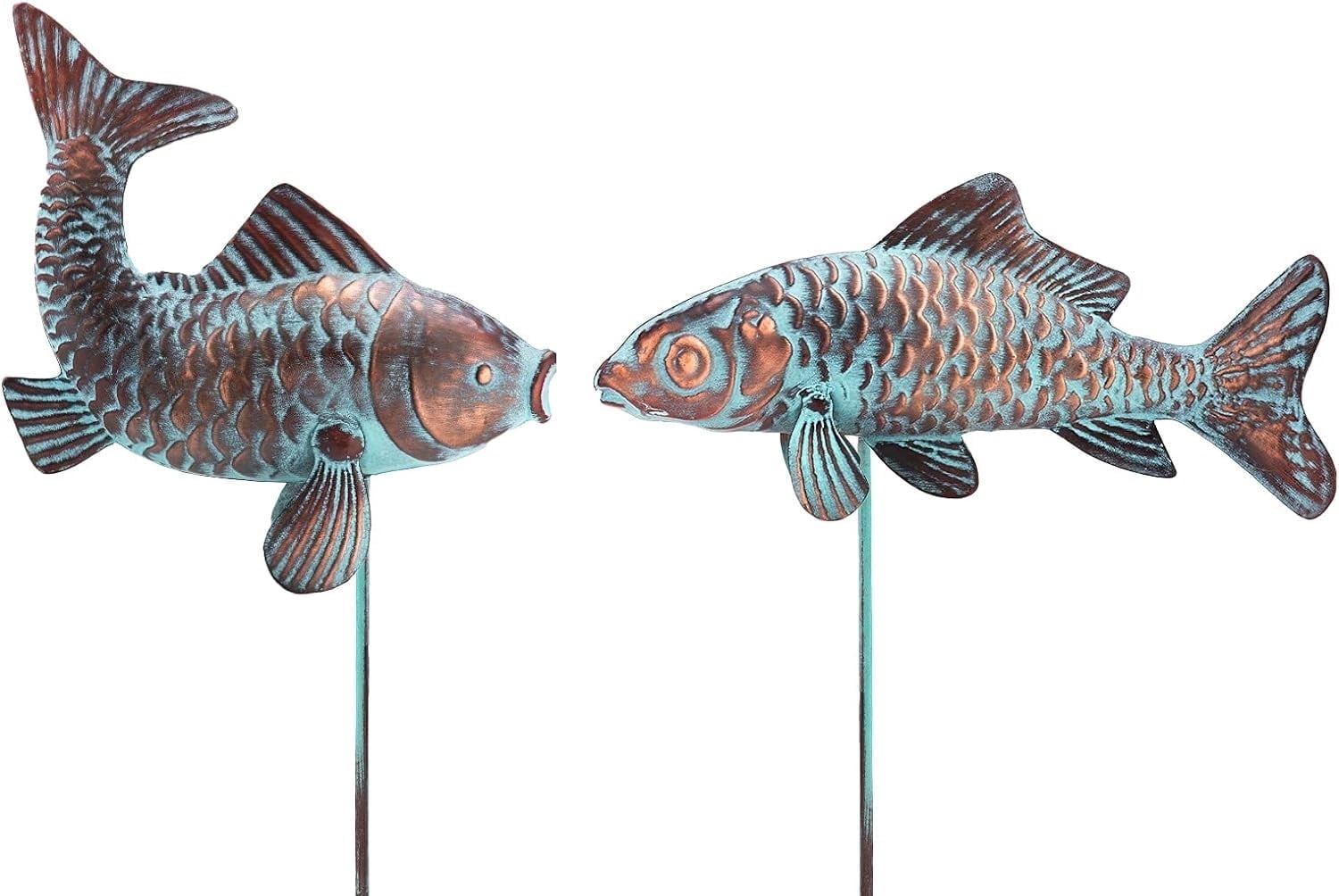 Garden Koi Fish Statue Decor, Antique Copper Metal Fish Sculpture, Garden Pond Koi Figurine Yard Art, Outdoor Fish Sculptures & Statues Ornament for Yard Pond Patio Backyard Home Decorations,Set of 2