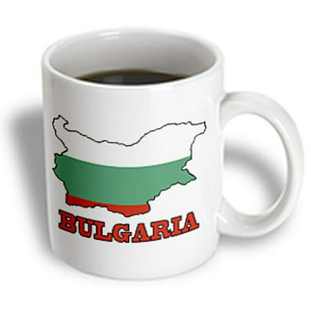 3dRose The flag of Bulgaria in the outline map of the country and name, Bulgaria, Ceramic Mug, 15-ounce