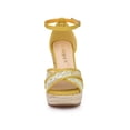 thumbnail image 6 of BLISSFUL STEP Women's Shoes Floral Lace Espadrille Wedge Heel Open Toe Sandals Yellow Green 9, 6 of 7