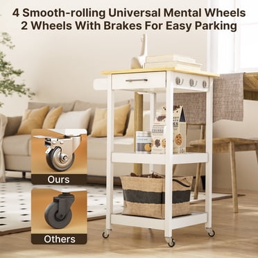 Rolling Kitchen Island Cart With Drawer - White Mobile Storage Cabinet With Wheels