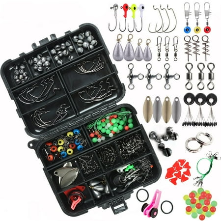 188Pcs/Box Fishing Tackles Kit Including Fishing Hooks Jig Head Wire Leader Swivel Spoon Lure Sinker Weight Float Bobber Etc