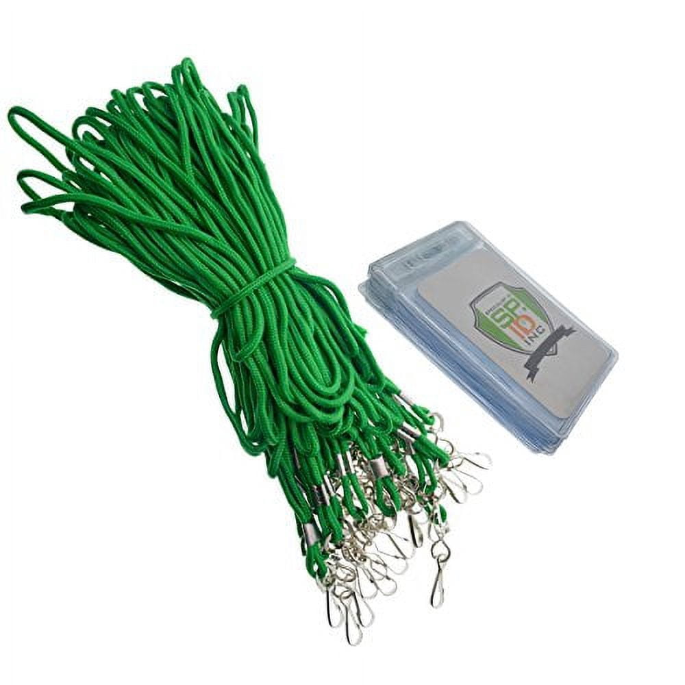 25 Pack Vertical ID Name Badge Holders with Lanyards (Business Card Size) by Specialist ID (Green)