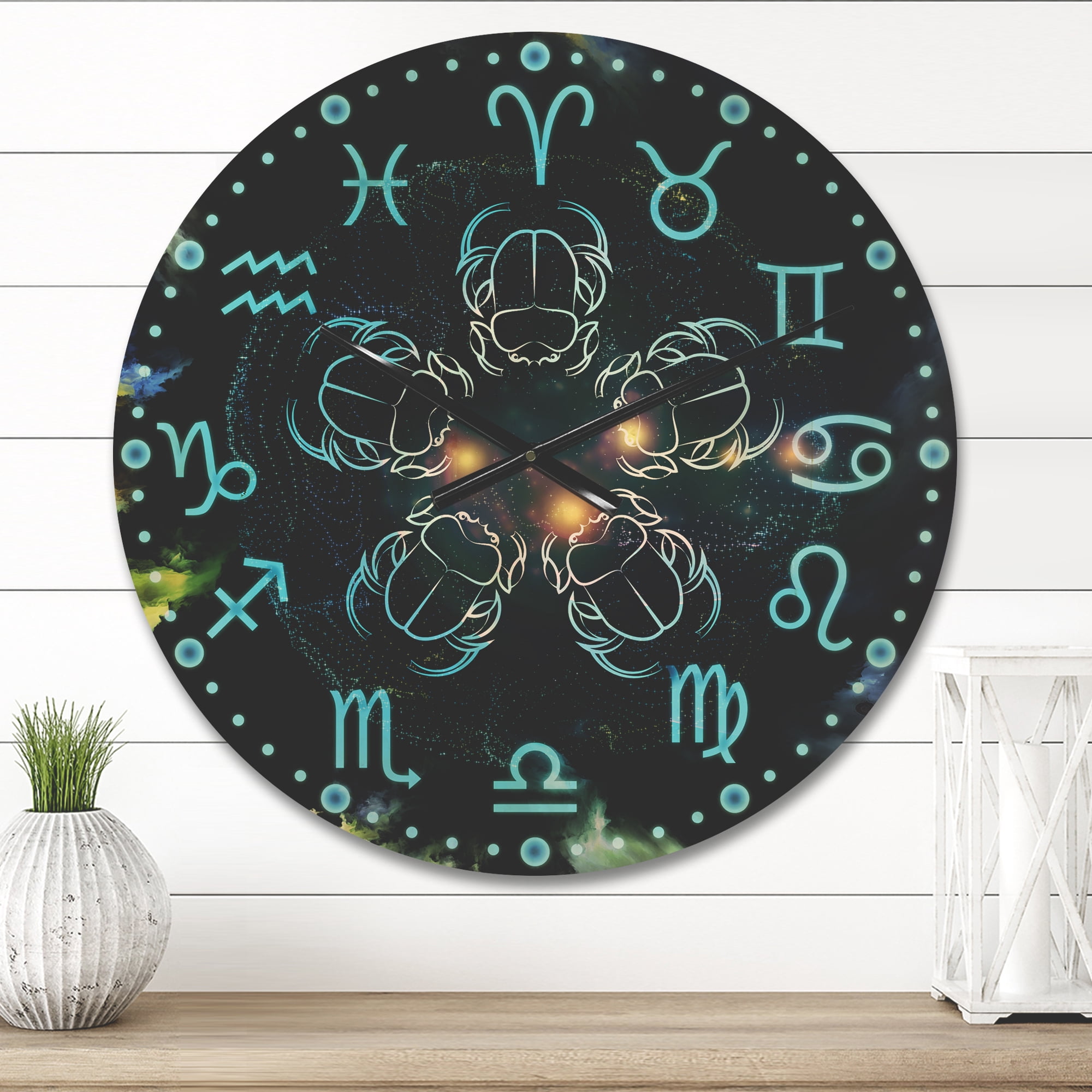 Designart 'Scarabs With Astrology' Modern Wood Wall Clock
