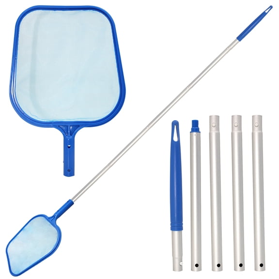 Pool Skimmer Net with 5 Section Aluminum Pole, Blue PE Fine Mesh Leaf Skimmer, 64.9 inches Adjustable Pool Cleaning Tool for Above Ground Pools Spas