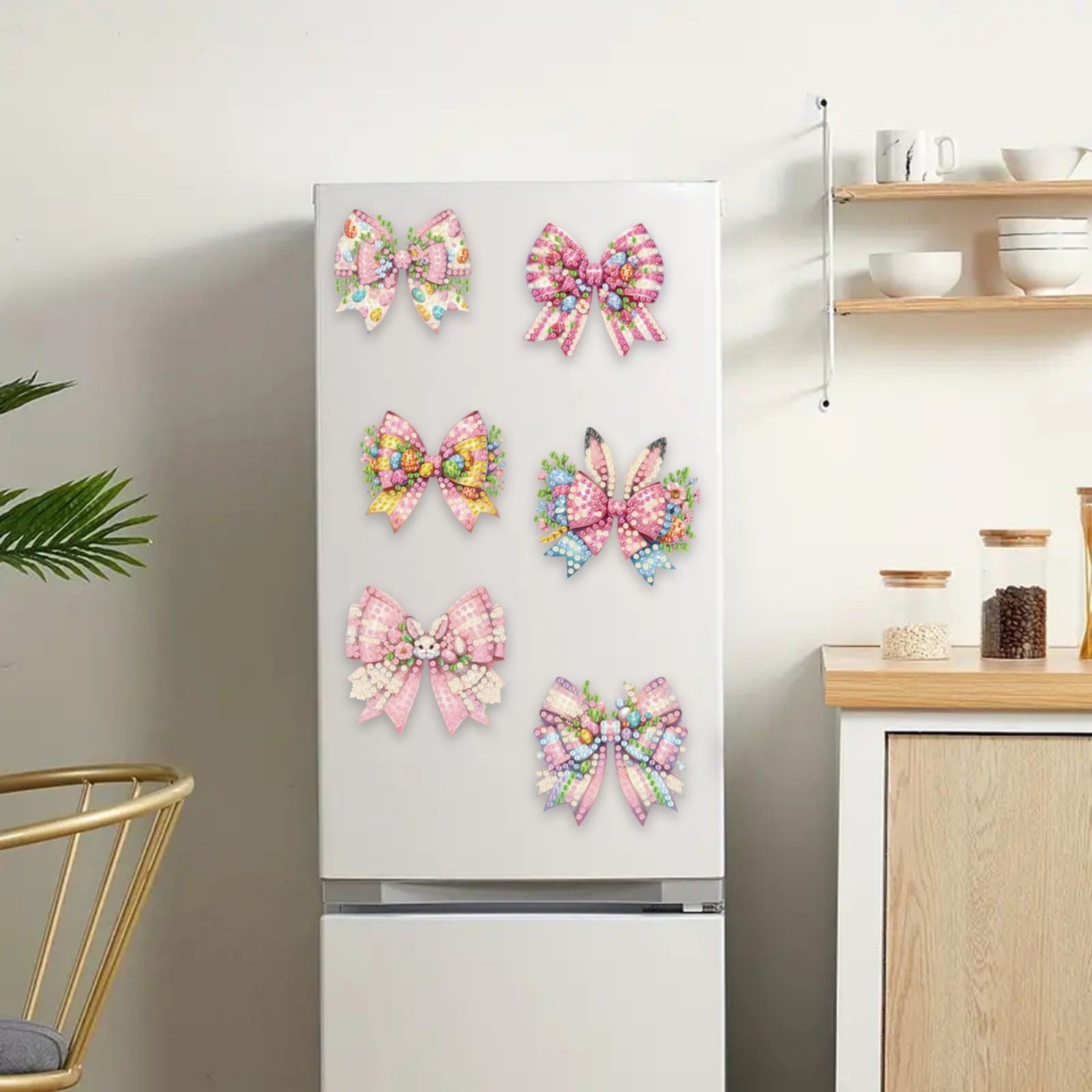 FLOPESN 6Pcs Holiday DIY Diamond Art Painting Refrigerator Magnet,Creative Design Easter St. Patrick's Day Acrylic Home Decors-Bow