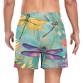 thumbnail image 4 of joogoo Men's Colorful Dragonfly Flowers Swim Trunks with Liner Pocket Beach Shorts Small, 4 of 9