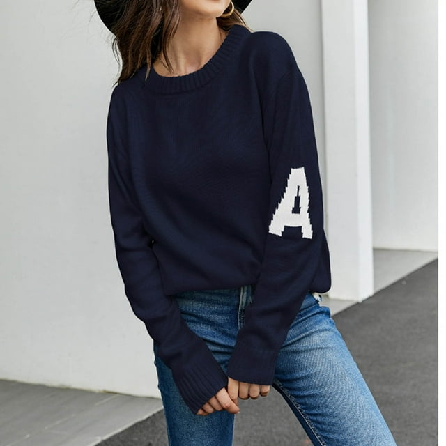 EGNMCR Chandail à Col Rond Mode Femme Manches Longues Col Rond Chandail Ample Hauts Blouse Chandail Tricoté Femme Chandail