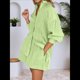 thumbnail image 4 of Conjuntos de Verano de 2 Piezas para Mujer: Camisetas A Rayas con Mangas Abullonadas y Botones, Pantalones Cortos A Juego y Conjuntos Casuales Verde L, 4 of 6
