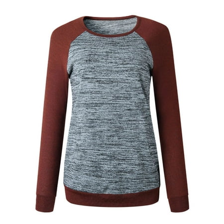 711ONLINESTORE - 711ONLINESTORE Women Crew Neck Patchwork Long Sleeves ...