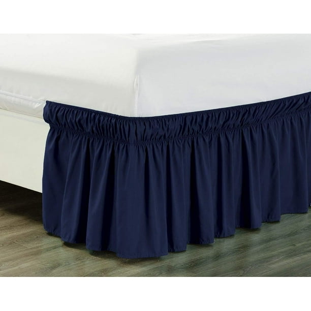 Wrap Around 15" inch Fall Navy Blue Ruffled Elastic Solid Bed Skirt