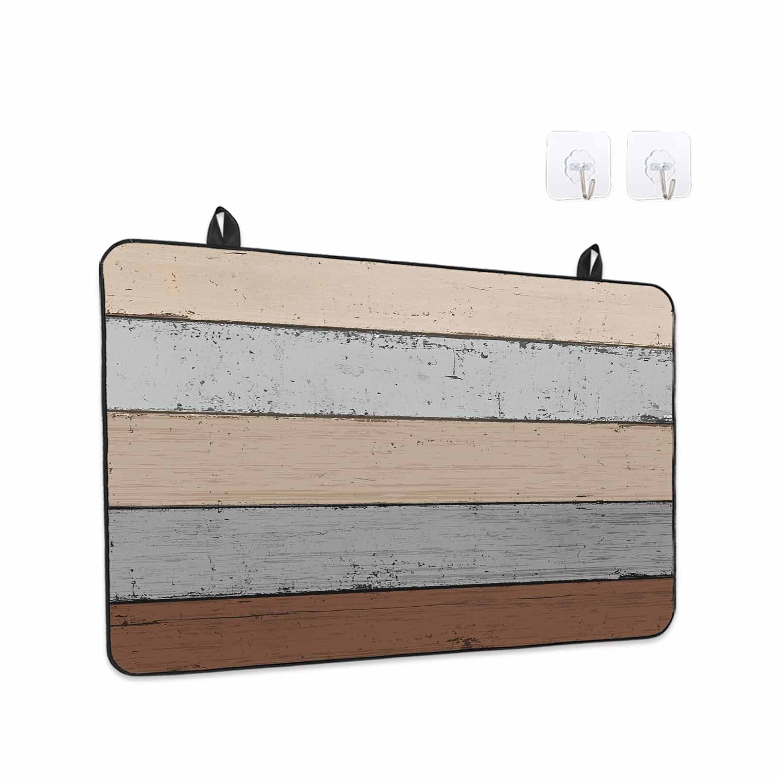 Brown Wooden Stove Top Cover for Electric Stove, Heat-proof & Non Slip Glass Top Stove Cover Protector, Grey Stripe Gradient Country Rustic Grain Kitchen Flat Cooktop Rubber Mat 31x24 Inches