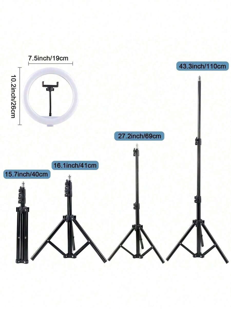 10 Inch LED Ring Light with 43" Tripod, 2 Phone Holders, 3 Color Modes, Adjustable Brightness, USB Powered for Live Streaming, Video Conferencing, Selfies, Makeup -Includes Flexible Tripod & 2 Stands