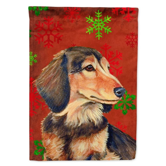 Carolines Treasures LH9346-FLAG-PARENT Dachshund Red and Green Snowflakes Holiday Christmas Flag  multicolor
