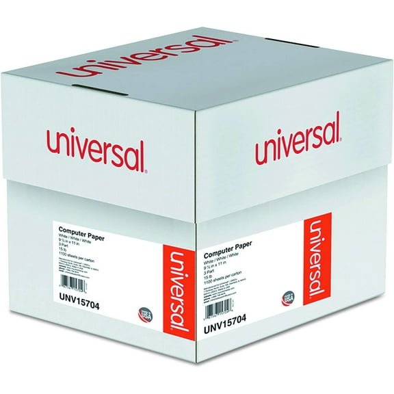 Universal Computer Paper, 3-Part Carbonless, 15lb, 9-1/2" x 11", White, 11" 00 Sheets 15704