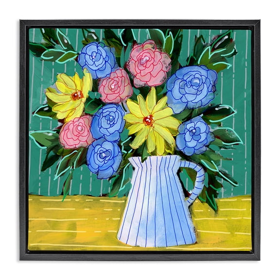 Stupell Industries Eclectic Bright Pop Bouquet Black Floating Frame Canvas Art, 18 x 18, by Regina Moore