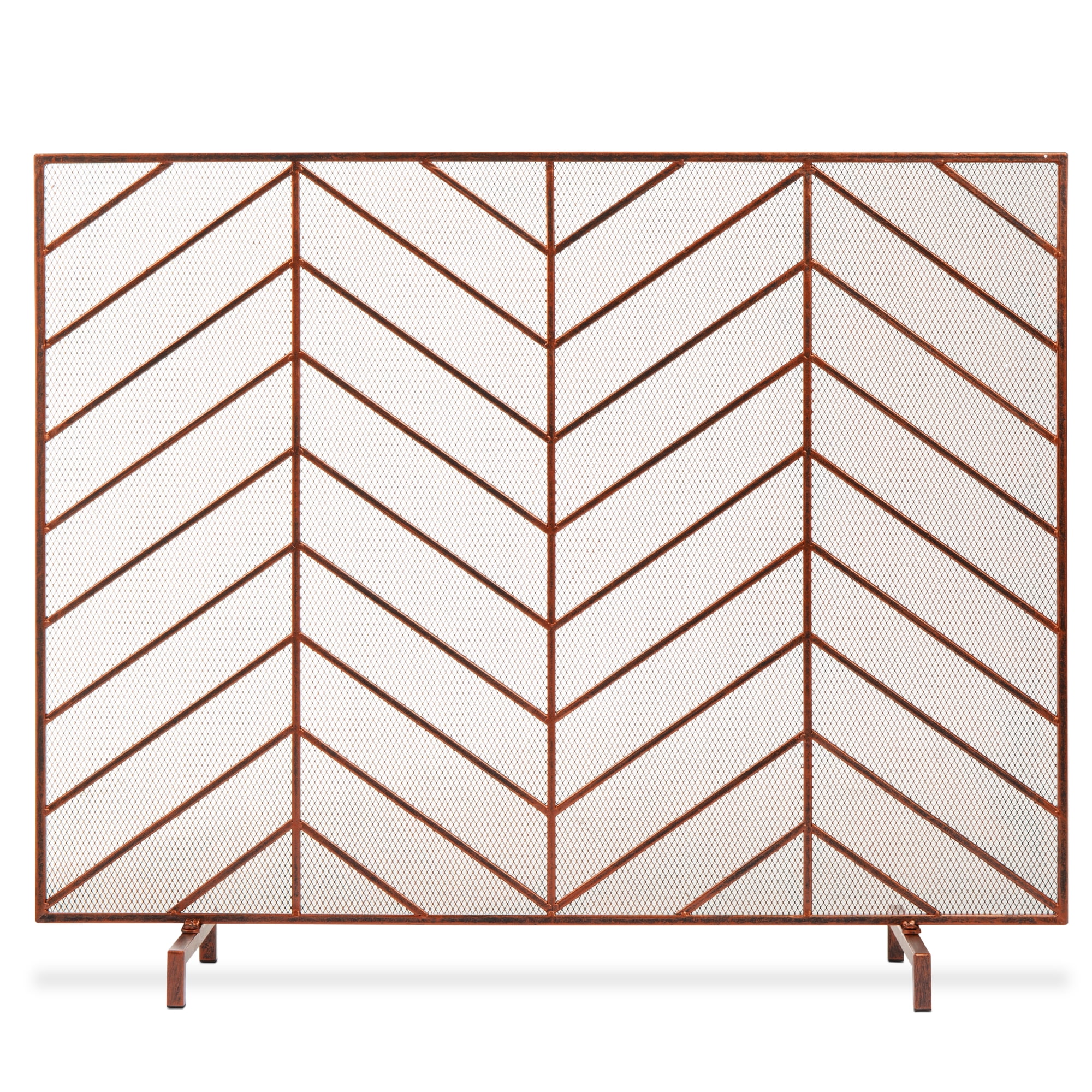 Best Choice Products 38x31in Single Panel Handcrafted Iron Chevron Fireplace Screen w/ Distressed Finish - Bronze