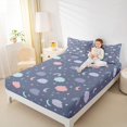 thumbnail image 5 of Homewish Galaxy Stars Moon Twin Sheet Sets, Cute Cloud Rainbow Twin Fitted Sheet, Blue Cartoon Starry Sky Flat Sheet, Microfiber Bedroom Decor, 3-Piece, 5 of 8