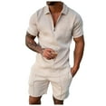 thumbnail image 2 of Kagetolytai Suits Men's Short Sets Outfits 2 Piece Summer Tracksuit Short Sleeve Shirt and Shorts Set Casual Sport Suit Suits For Men Beige S, 2 of 6