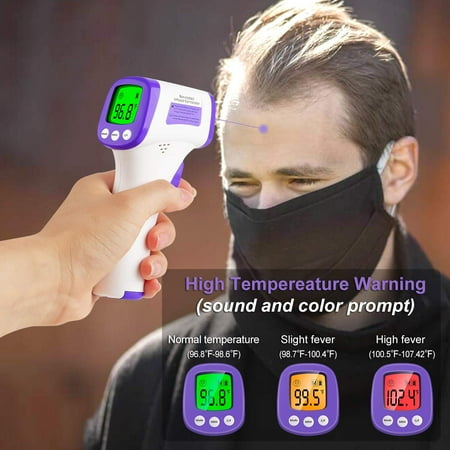 Infrared Forehead Thermometer for Adults, Non Contact Touchless Digital Temporal Thermometer for Baby Kids with Fever Alarm, LCD Screen and Temperature Data Memory (NO Battery Included)