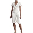 thumbnail image 2 of ClodeEU Women's V Neck Ruched Wrap Dress,Short Sleeve Bodycon Casual Party Dress White,Women's Plus XL, 2 of 5
