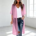 thumbnail image 2 of LEKODE Casual Open Front Kimono Duster Women Short Sleeve Maxi Loose Fit Summer Beach Outerwear Pink M, 2 of 5